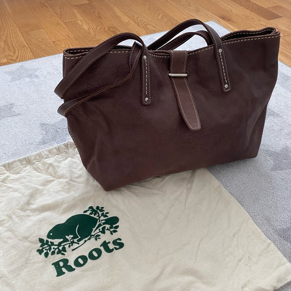 Roots Brown Leather Tote Bag